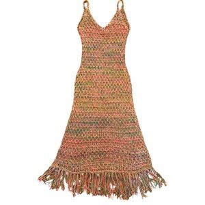Zara Multicolor Tropical Crochet Fringe Hem Sheath - Maxi Dress NWT SZ Medium